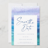 Save The Date Bleu océan élégant et aquarelle violette  (Devant)