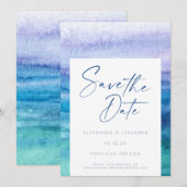Save The Date Bleu océan élégant et aquarelle violette  (Devant / Derrière)