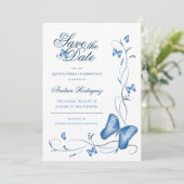 Save The Date Bleu papillons & tourbillons Enregistrer la date (Debout devant)