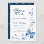 Save The Date Bleu papillons & tourbillons Enregistrer la date (Devant / Derrière)