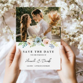 Save The Date Bleu Poussiéreux Élégant Floral Rustique Épargnez