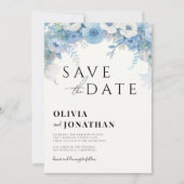 Save The Date Bleu Poussiéreux Floral Élégant Mariage (Devant)