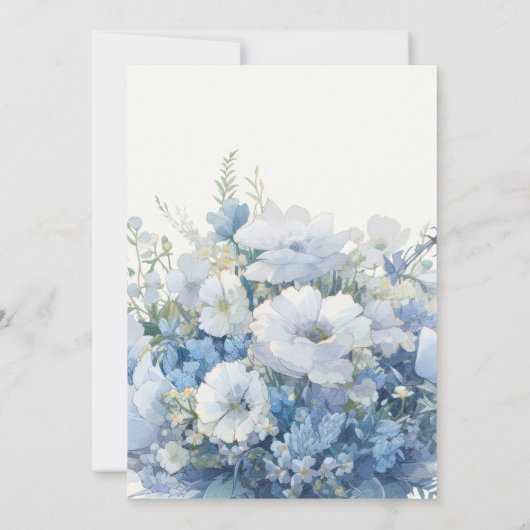 Save The Date Bleu Poussiéreux Floral Élégant Mariage (Dos)