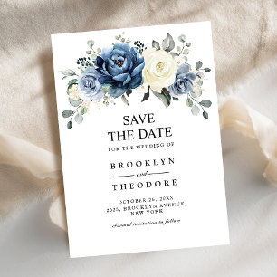 Save The Date Bleu Poussiéreux Noces de Champagne Ivoire Sav