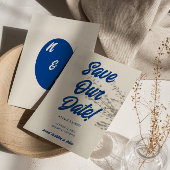 Save The Date Bleu Rétro Bright Funky Bold Moderne Mariage uniqu