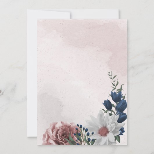 Save The Date bleu rose et blanc fleuri vert (Dos)