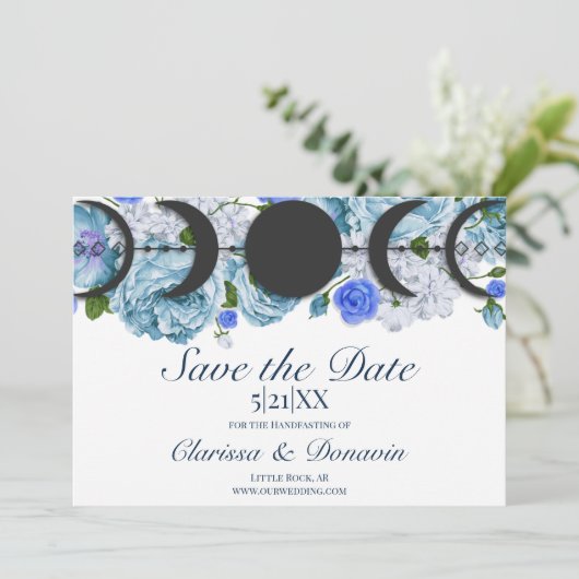 Save The Date Bleu Rose Lune Phase Wiccan Handfasting (Debout devant)
