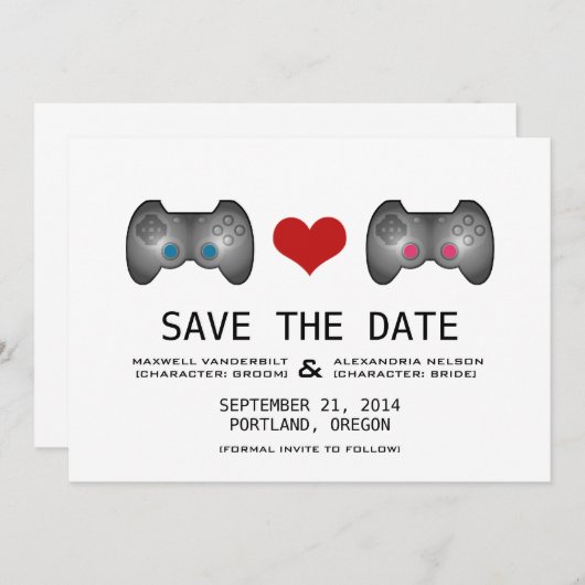 Save The Date Bleu rose mignon joueur Enregistrer l'Invitation d (Devant / Derrière)