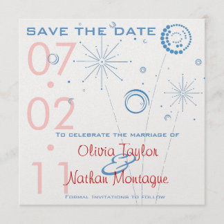Save The Date Bleu & Rouge Enregistrer La Date Fireworks