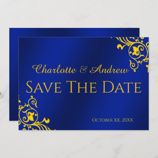 Save The Date Bleu Royal et Or Sauvegarder la Date (Devant / Derrière)