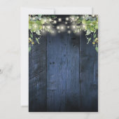 Save The Date Bleu Rustique Bois Chaîne Lumières Verdure Mariage (Dos)