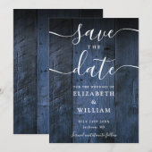 Save The Date Bleu Rustique Grange Boho Chic Mariage (Devant / Derrière)