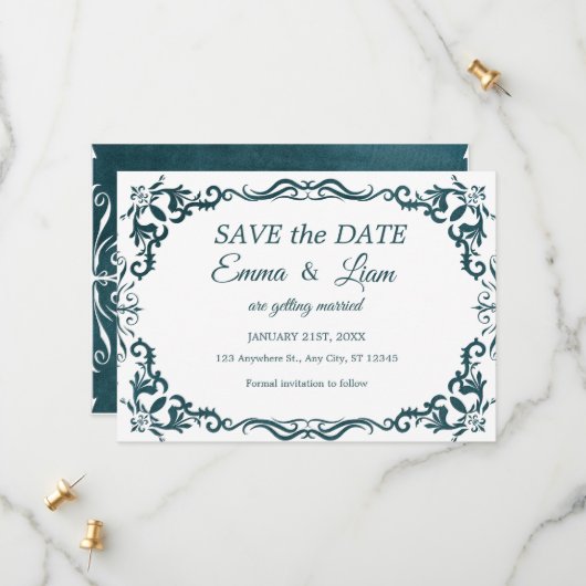 Save The Date Bleu sarcelle profond Talavera mariage mexicain (Devant/Arrière en situation)