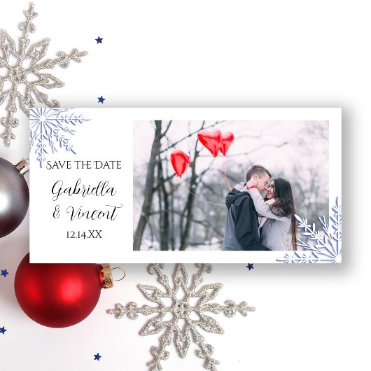Save The Date Bleu Snowflake Mariage d'hiver Enregistrer la date