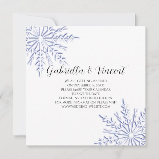 Save The Date Bleu Snowflake Mariage d'hiver Enregistrer la date (Devant)