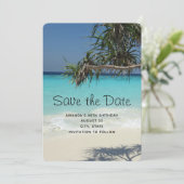 Save The Date Bleu Tropical Beach Scène Photo Anniversaire (Debout devant)