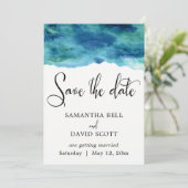 Save The Date Bleu Vert Aqua Aquarelle Moderne Enregistrer la da (Debout devant)
