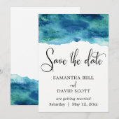 Save The Date Bleu Vert Aqua Aquarelle Moderne Enregistrer la da (Devant / Derrière)