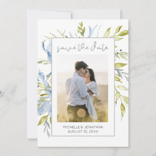 Save The Date Bleu Vert Floral Verdure PHOTO Inspirationnelle