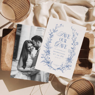 Save The Date Bleu victorien Floral Dusty Blue Photo