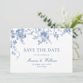 Save The Date Bleu Victorien Français Roses Jardin QR code Maria (Debout devant)