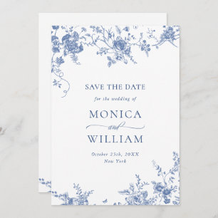 Save The Date Bleu Victorien Jardin Français Floral Mariage phot