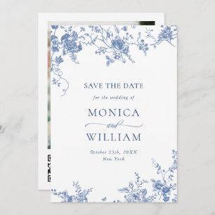 Save The Date Bleu Victorien Jardin Français Floral Mariage phot