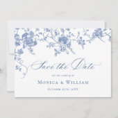 Save The Date Bleu Victorien Rose Jardin Floral Mariage (Devant)