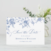 Save The Date Bleu Victorien Rose Jardin Floral Mariage (Debout devant)