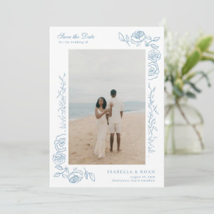 Save The Date Bleu Vintage Toile Floral Chinoiserie Mariage