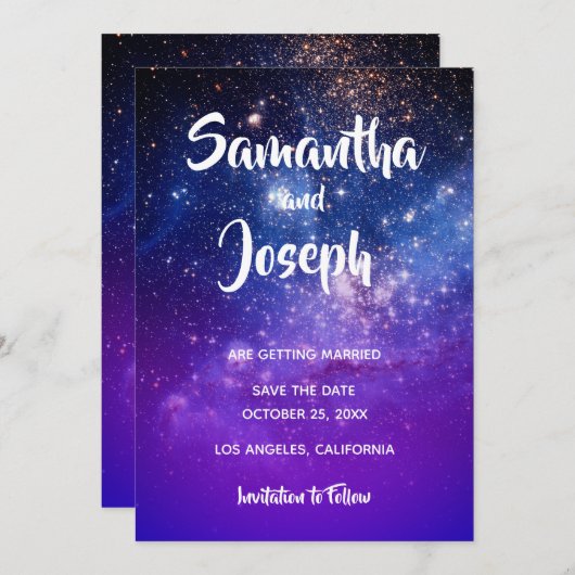 Save The Date Bleu Violet Ombre photo cosmique (Devant / Derrière)
