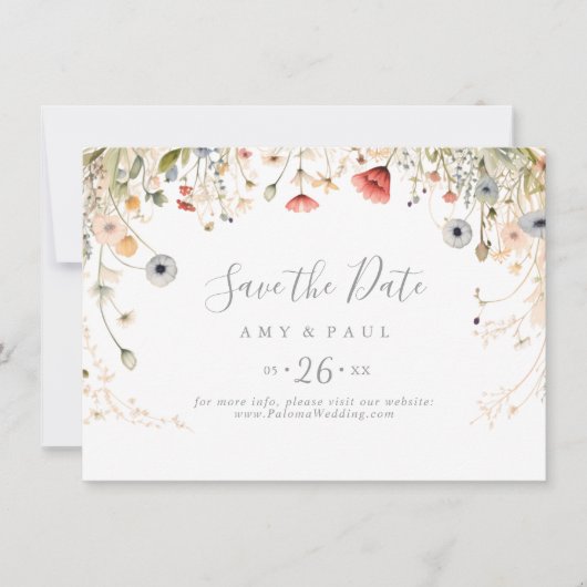 Save The Date Blissful Boho Fleur sauvage Mariage horizontal (Devant)