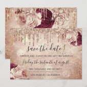 Save The Date  Bloemen Roos Glitters Druppels Mars (Voorkant / Achterkant)
