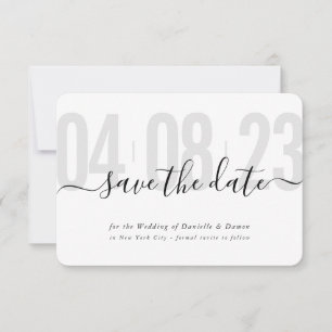 SAVE THE DATE blok moderne kalligrafie grijs zwart RSVP Kaartje