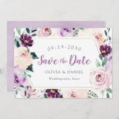 Save The Date Blooming botanique violet fleuri enregistrer la da (Devant / Derrière)