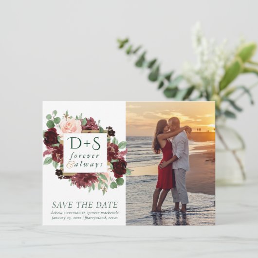 Save The Date Blooms rustiques | Terracotta et Marsala Red 2 Pho (Debout devant)