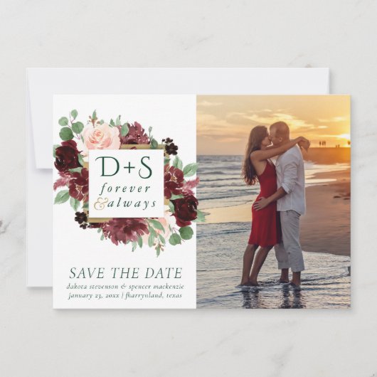 Save The Date Blooms rustiques | Terracotta et Marsala Red 2 Pho (Devant)