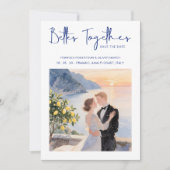 Save The Date Blue Amalfi Coast Lemon Tree Chic Wedding Couple (Devant)
