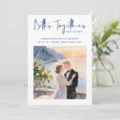 Save The Date Blue Amalfi Coast Lemon Tree Chic Wedding Couple (Debout devant)