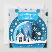 Save The Date Blue and White Winter Wonderland Maisons Snow Glob (Devant)