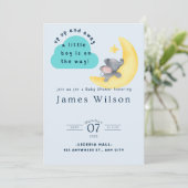 Save The Date Blue Boy's Elephant Watercolor Baby shower (Debout devant)