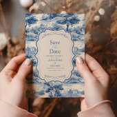 Save The Date Blue Chinoiserie Porcelain Botanique Peony Mariage