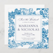 Save The Date Blue Chinoiserie Style Mariage Enregistrer la date (Devant / Derrière)