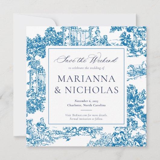 Save The Date Blue Chinoiserie Style Mariage Enregistrer la date (Devant)