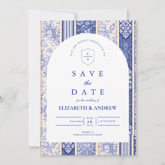 Save The Date Blue Delft Tile Patchwork Wedding (Devant)