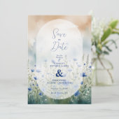 Save The Date Blue Delicate Romantic Wildflowers Field Wedding (Debout devant)