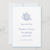 Save The Date Blue Disco Ball Doodle Simple Fun Script Wedding (Devant)
