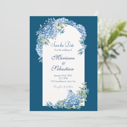 Save The Date Blue Elegant Rustic Simple Elegant Enregistrer les (Debout devant)
