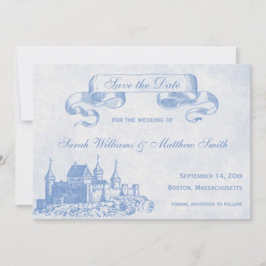 Save The Date Blue Fairytale Wedding Enregistrer la date (Devant)