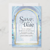Save The Date Blue Floral Fairytale Castle Wedding (Devant)